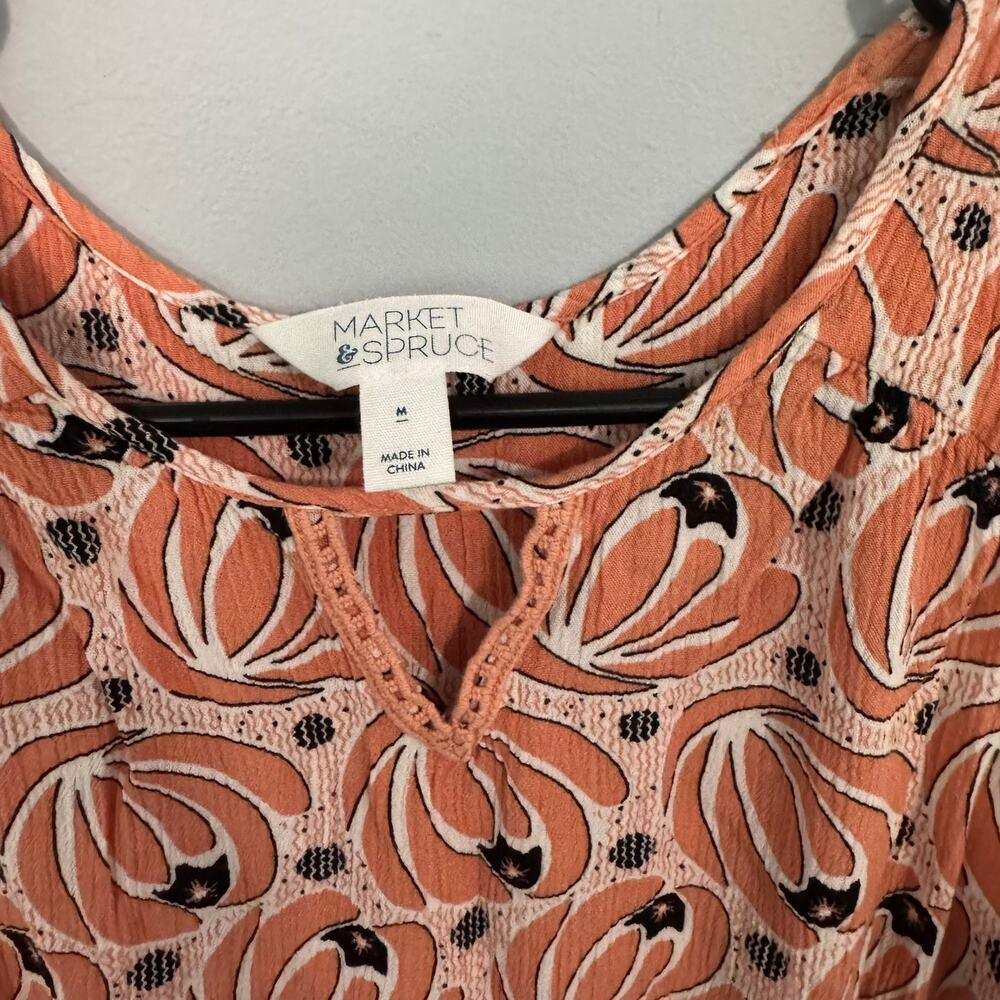 Market & Spruce Peachy Orange Printed Sleeveless Tank Top Women's Size Medium - Picture 4 of 7